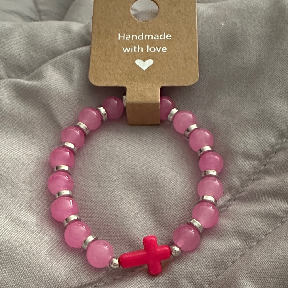 Pink Beaded Cross Bracelet